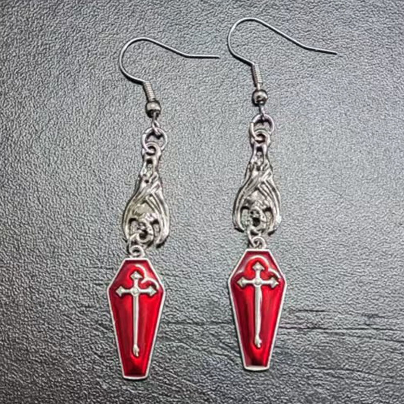 Wholesale Dark Gothic Punk Coffin Heart Vampire Cross Earrings